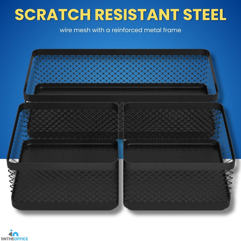 Mesh Collection Desk Drawer Organizer Tray 3 Compartment - Stackable, Matte B...
