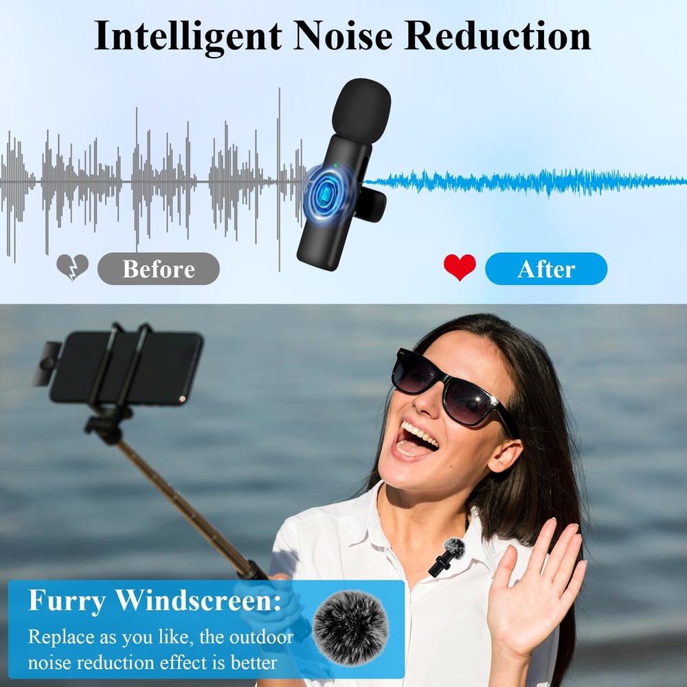 Nefuo 2 Pack Professional iPhone Wireless Lavalier Microphone for iPad, Cryst...