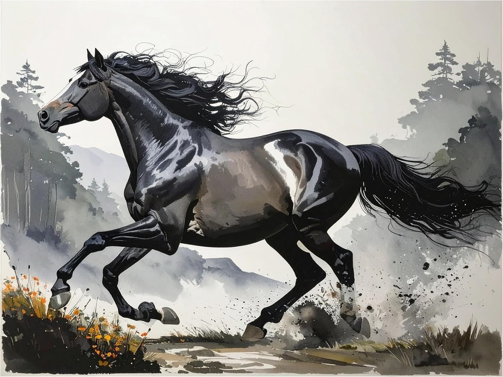 Tile Mural Running Black Stallion Galloping Horse Kitchen Shower Wall Backsplash