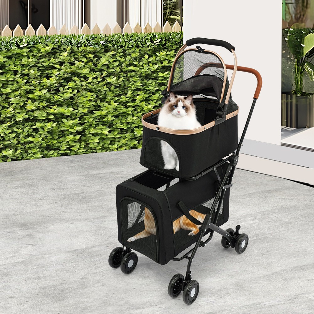 2-Tiers Small & Medium Dogs Stroller Dog & Cat Stroller Pet Stroller Foldable