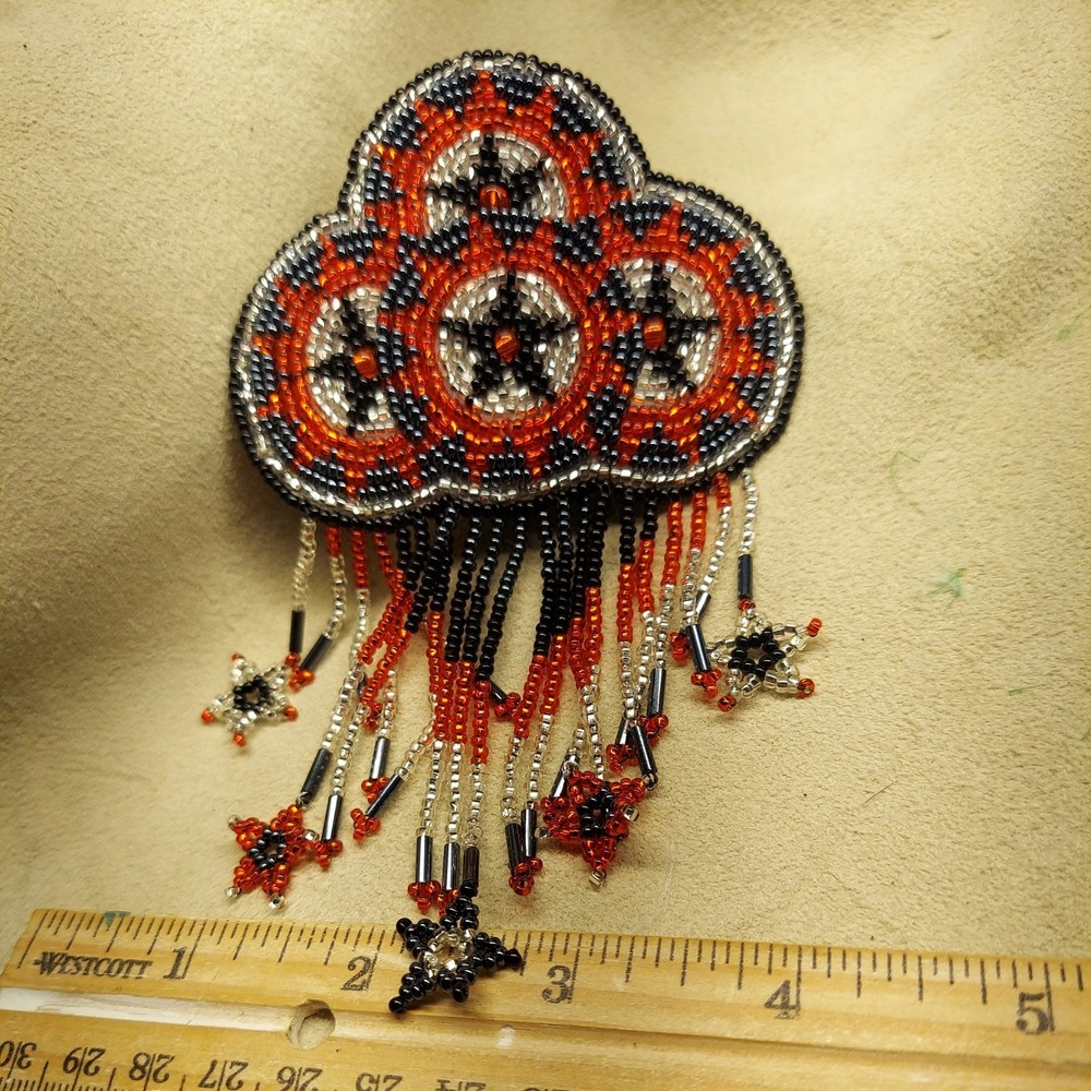 Beaded Star Circle Pattern Black red
