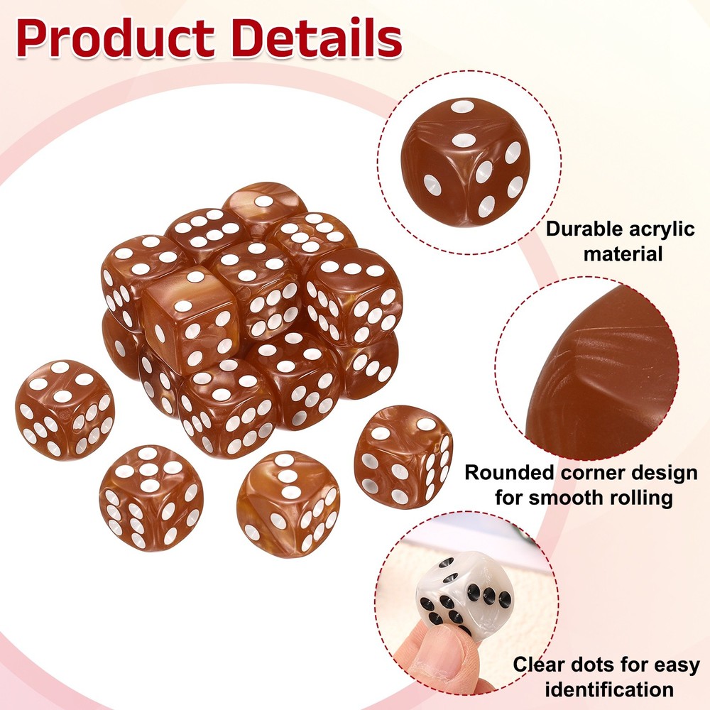 Polyhedral Dice Set 12mm Pearl Pattern Square Dice with Box, Brown