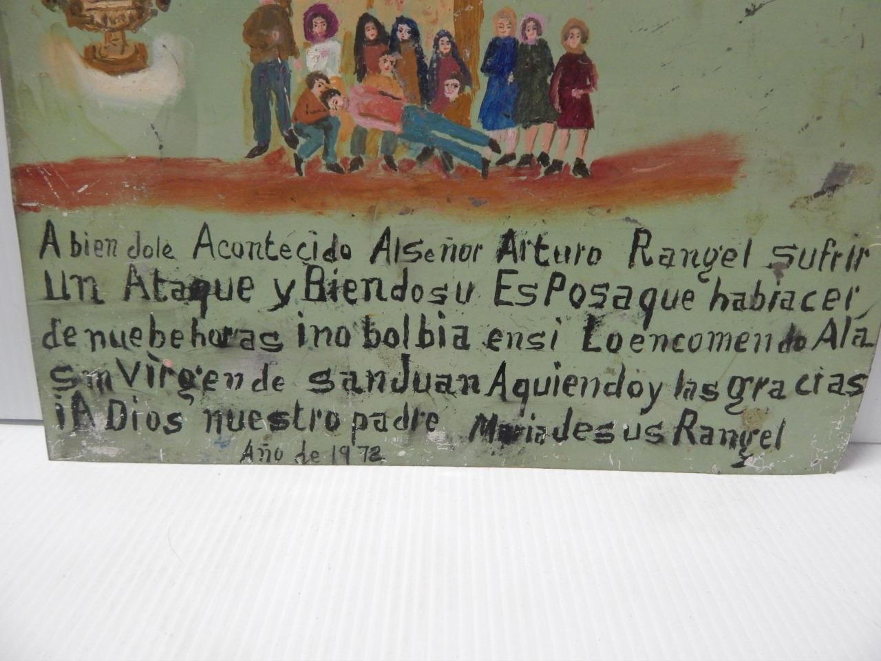 LARGE VINTAGE TIN MEXICAN RELIGIOUS EX VOTO RETABLO CATHOLIC CHRISTIAN FOLK ART