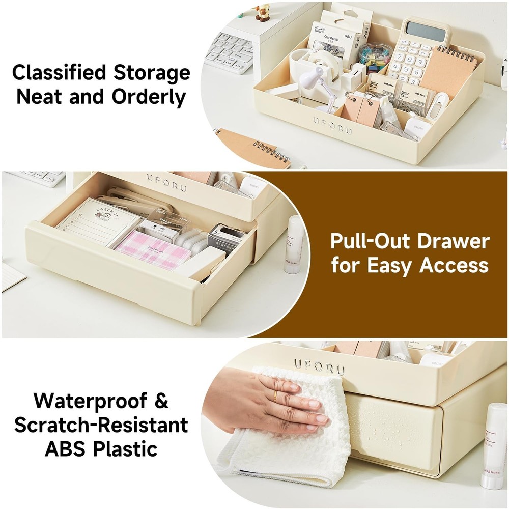 Desk Organizer with 6 Compartments, 2 Tier Stackable Storage Drawers Plastic ...