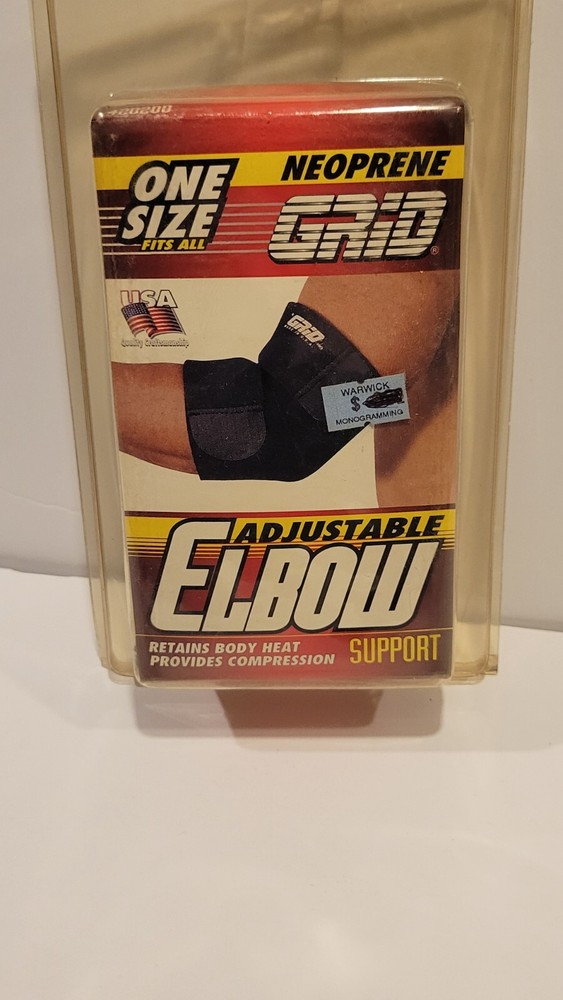 GRID Elbow Support Black One Size NOS Compression 2 strap 2x stitched 1988