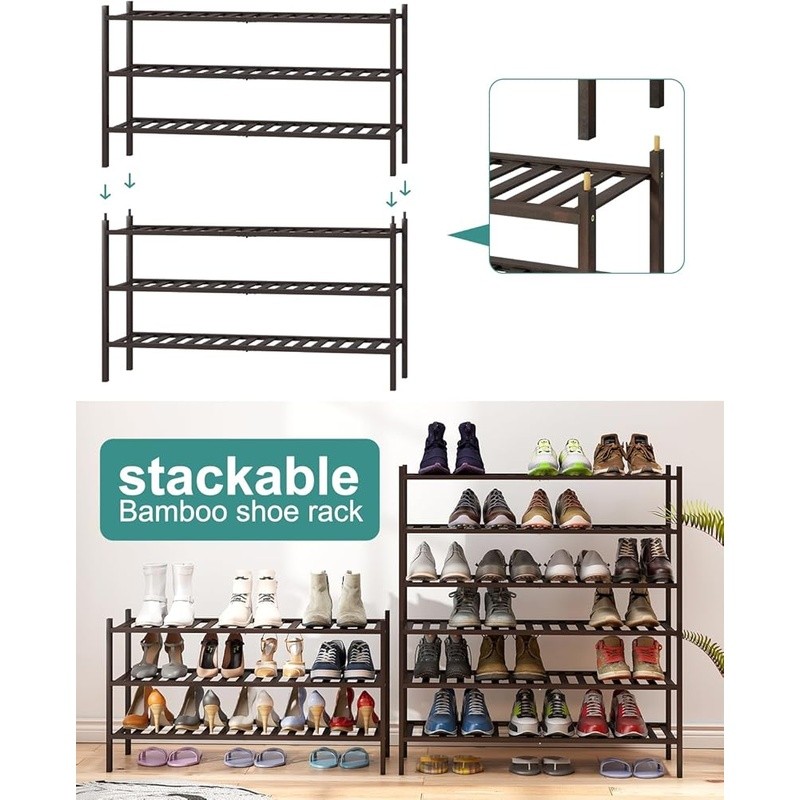 Stackable Bamboo Shoe Rack 3 Tier Organizer Easy Assembly Storage Solution New