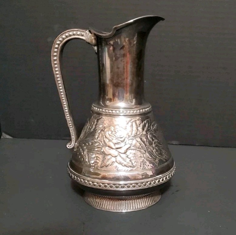 Flavia Montelupo Silver Plated Pitcher Floral Repoussé Design W/ Raised Elements