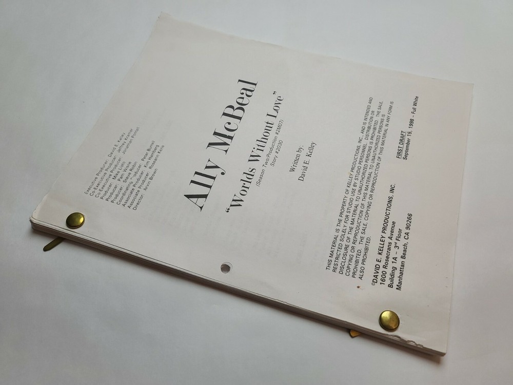 ALLY MCBEAL / David E. Kelley 1998 TV Script, Dyan Cannon "Worlds Without Love"
