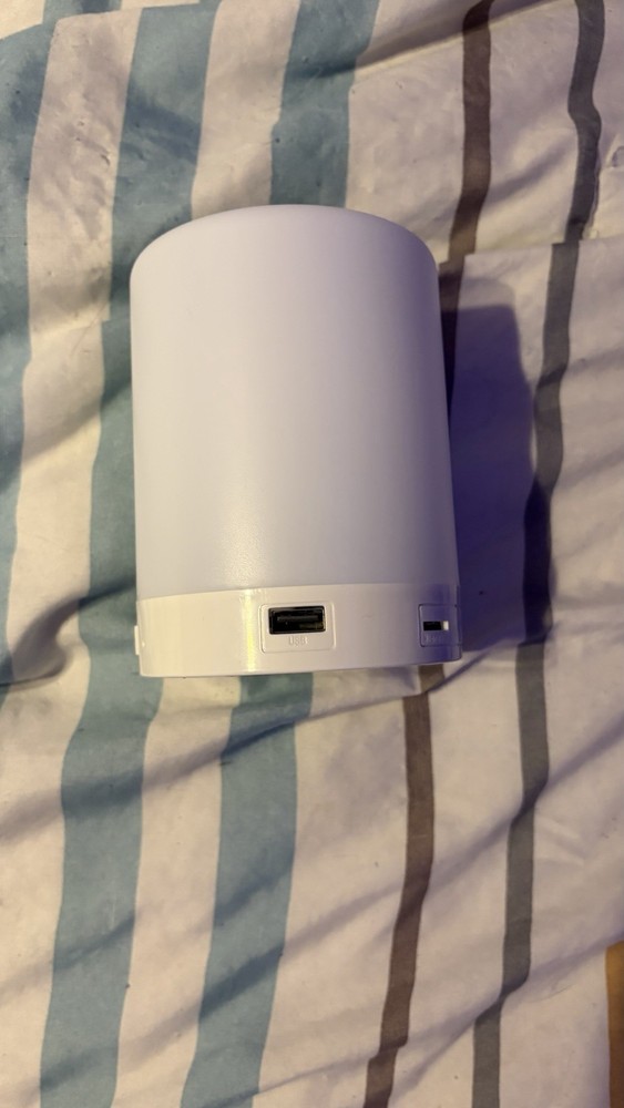 White USB Accent Lamp with Speaker, Cylinder Shade, Touch Control