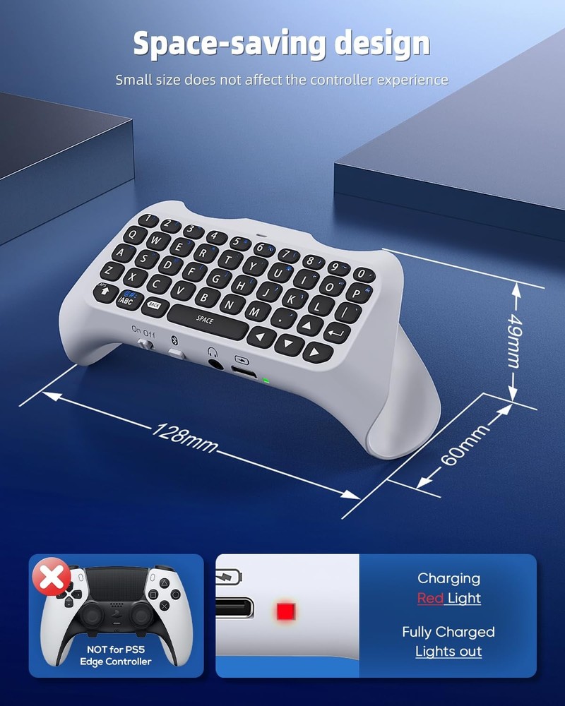 Wireless Controller Keyboard for PS5/PS5 Pro, Bluetooth 3.0Mini White