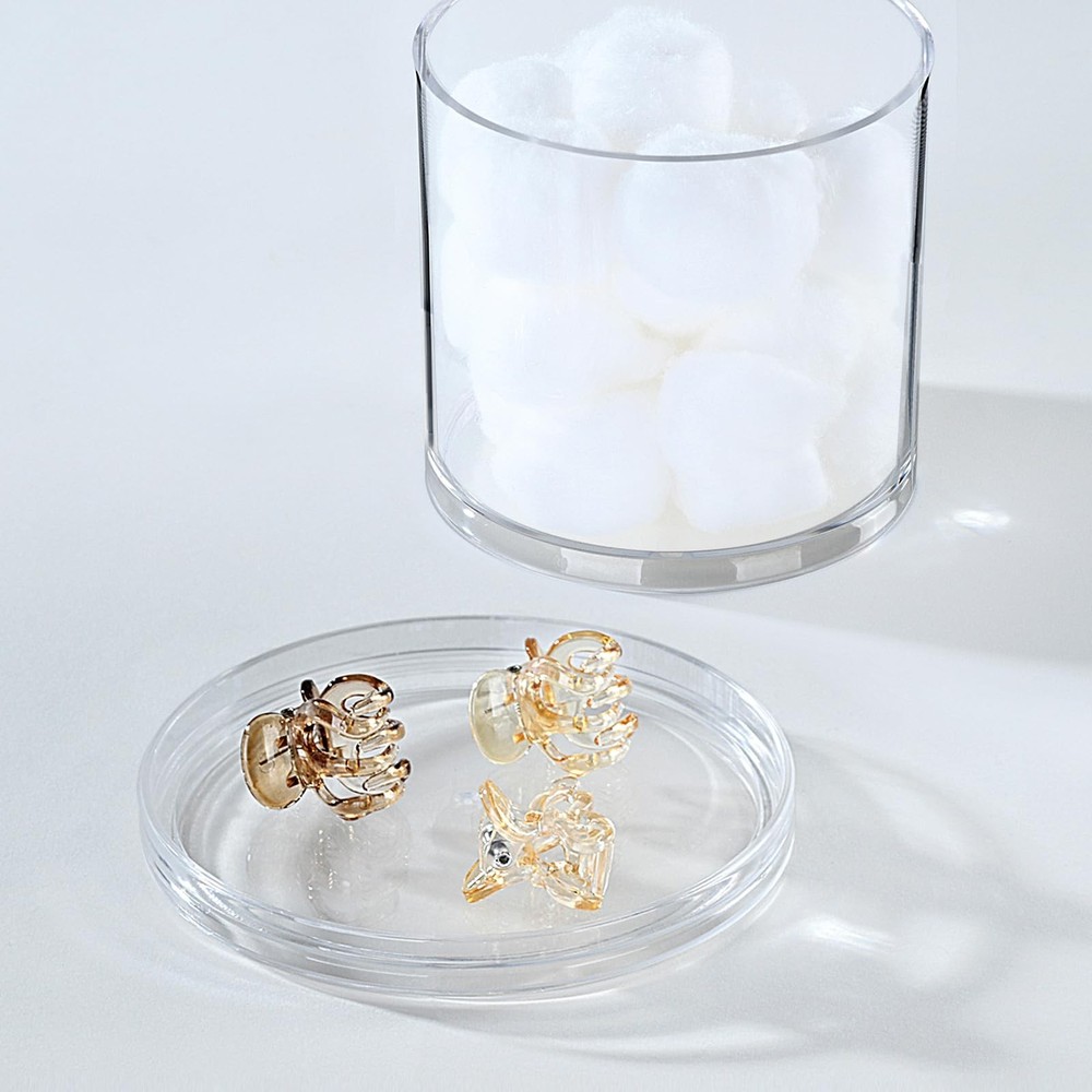 SheeChung 2-Pack Stackable Clear Qtip Holder - 10oz Crystal Apothecary Jars w...