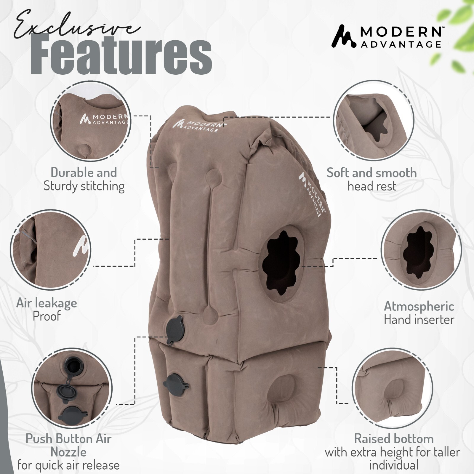 Inflatable Travel Pillow with Extra Bottom Pack of 2 (Grey) FREE SHIPPING