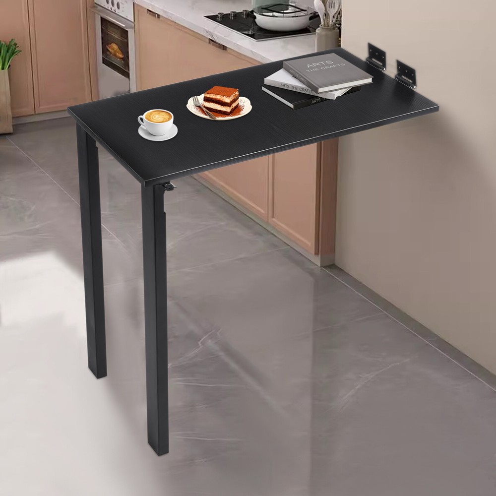 Black Folding Dining Table L-Shape Wall Mounted Floating Folding Table 132.28lbs