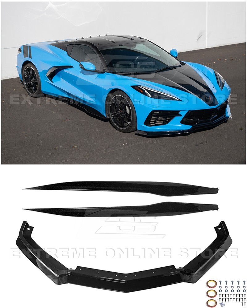 For 20-Up Corvette C8 | Z06 Style CARBON FLASH Front Lip Splitter & Side Skirts