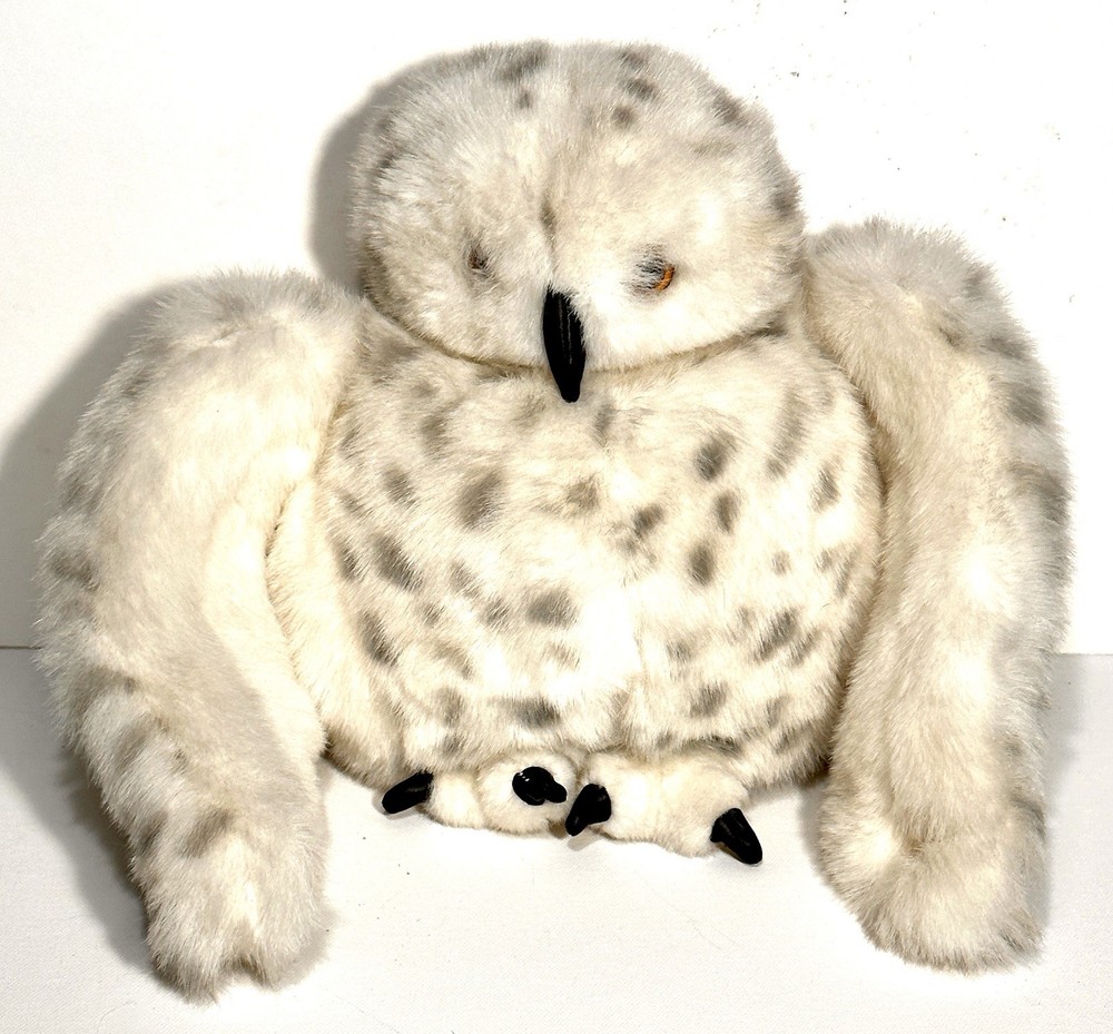 Folkmanis Snow Owl Hand Puppet Swivel Head White Gray Soft Plush