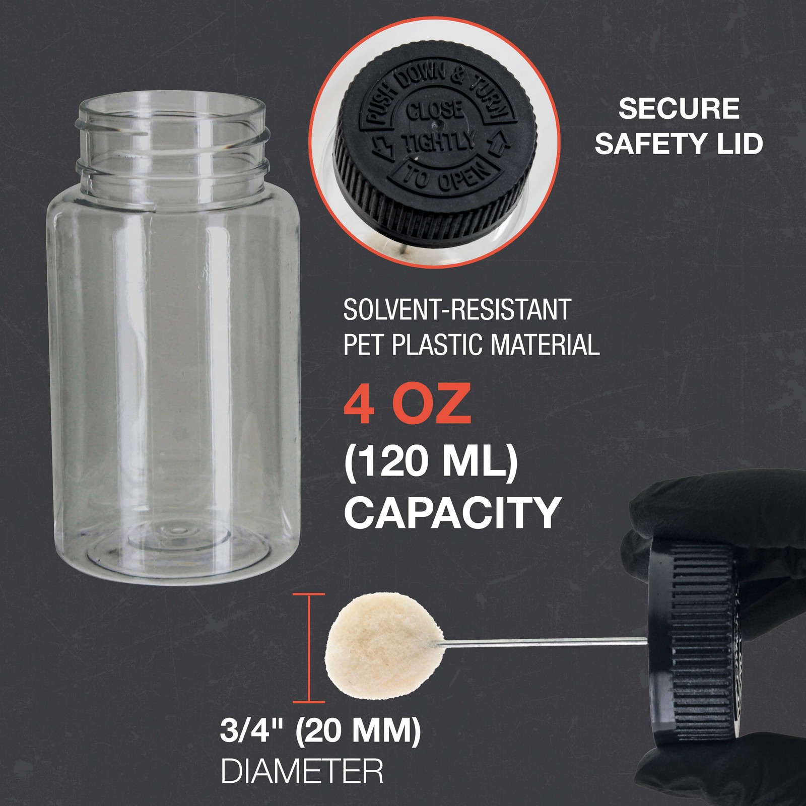 Wool Daubers with Clear Plastic Bottles, 12-Pack, 120ml Safety Lids Ball Brush