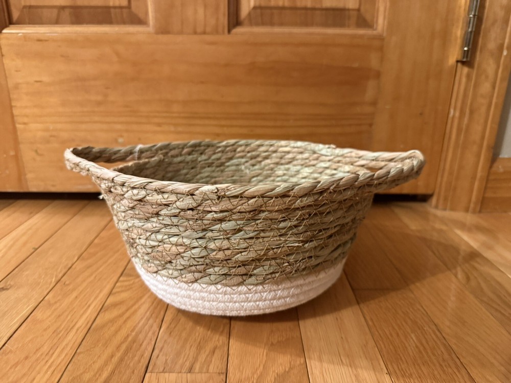 Woven basket, white tan brand new