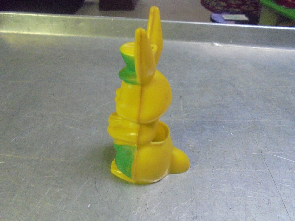 Vintage Hard Plastic Yellow Easter Bunny Top Hat green pants