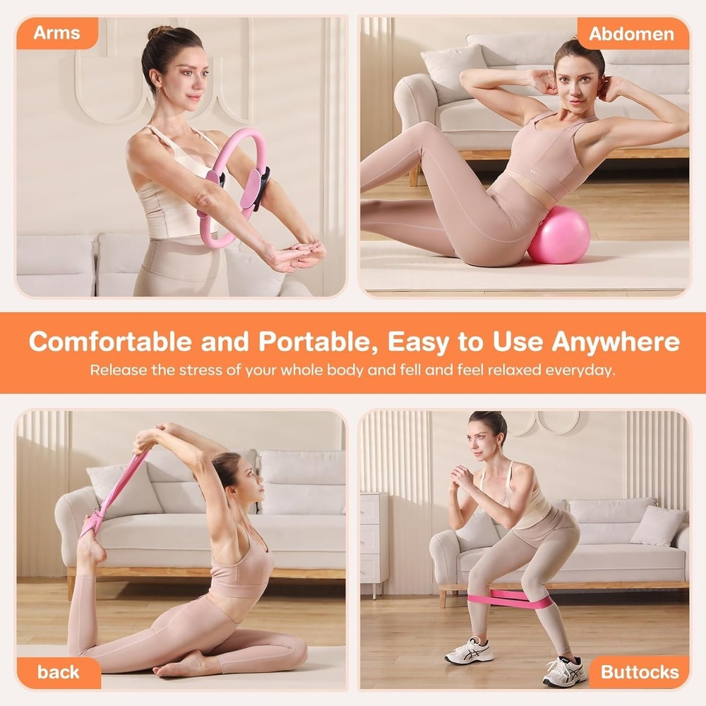 Pilates Kit 13Pcs Home Pilates Essentials Workout Kit with 13" Ring, 10" Ball...
