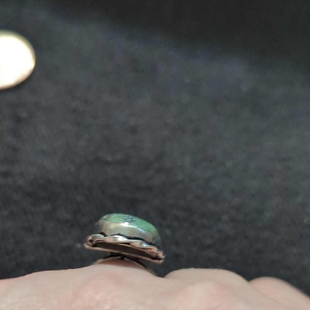 Silver Plated Green Ruby Fuchsite Gemstone Oval Statement Ring - Size 7