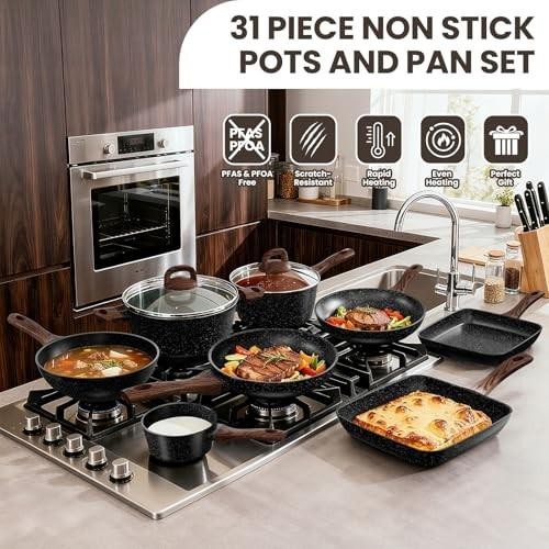Pots and Pans Set Non Stick, 31 Piece Kitchen Induction Cookware & Bakeware