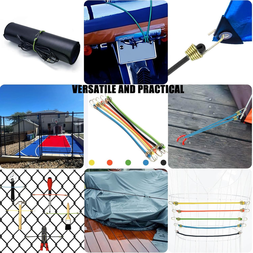 Small Bungee Cords with Hooks 12 Pack, 10" Mini Adjustable Rubber Stretchy Heavy