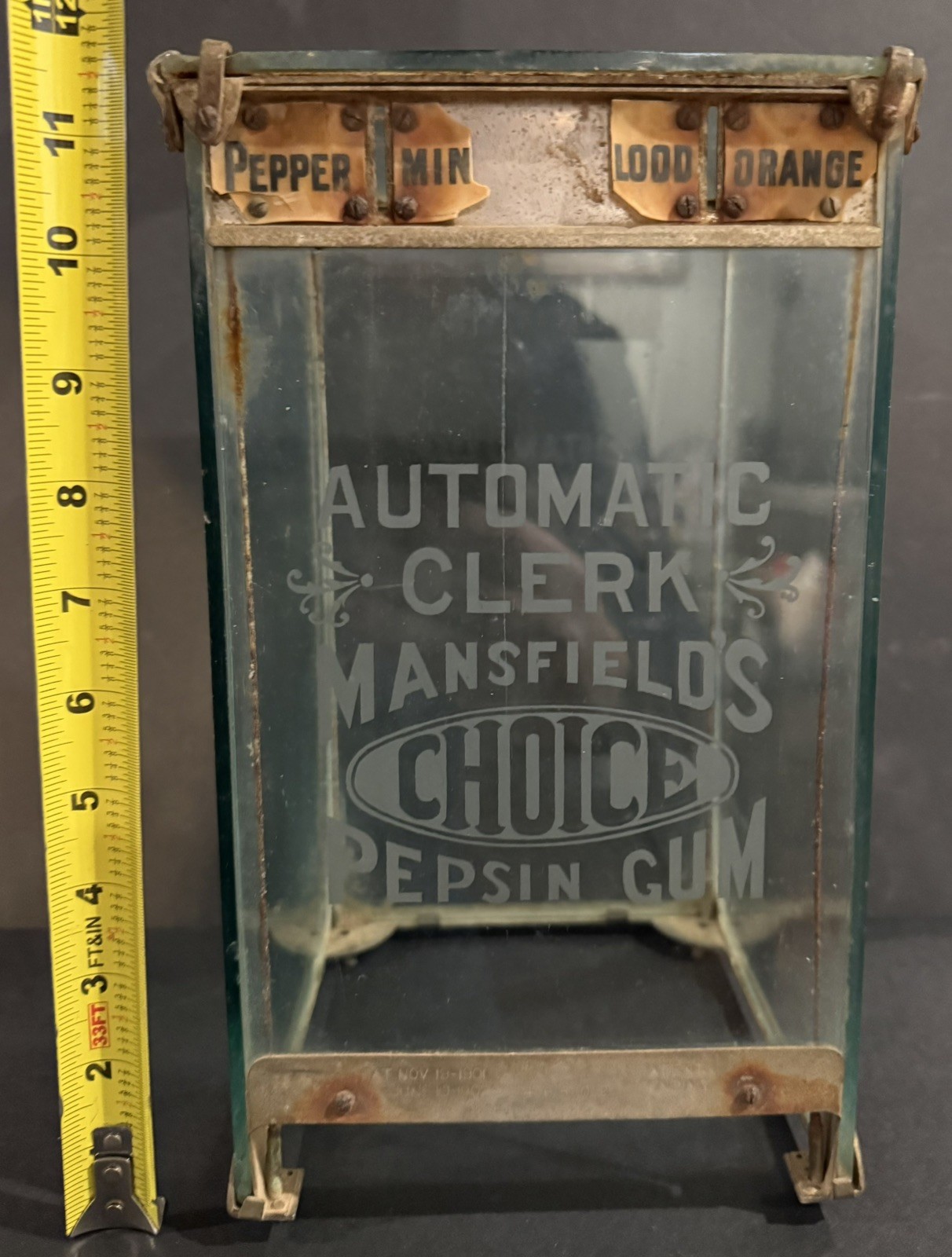 Mansfield's Choice Pepsin Gum Advertising Dispenser Glass Lid Mansfield Machine
