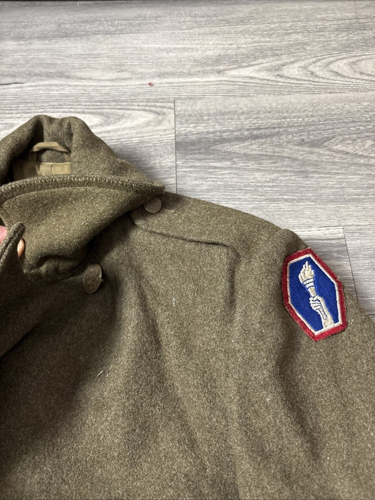 ORIGINAL WWII US ARMY WINTER M1938 GREATCOAT OVERCOAT- 34R + Gloves Handkerchief