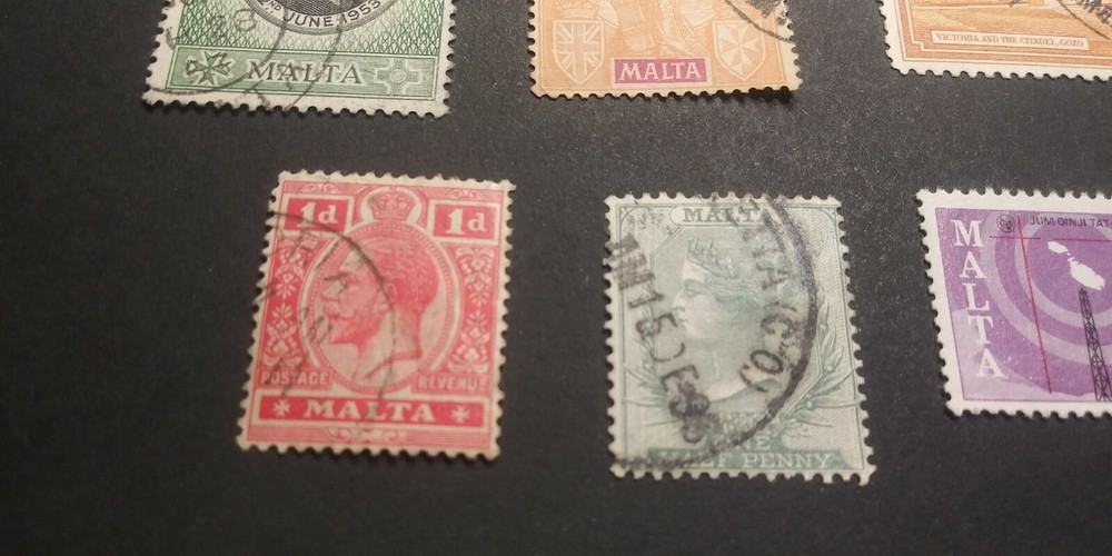 Malta stamps - 9 Different - Interesting mix - some overprints - Used - see pics