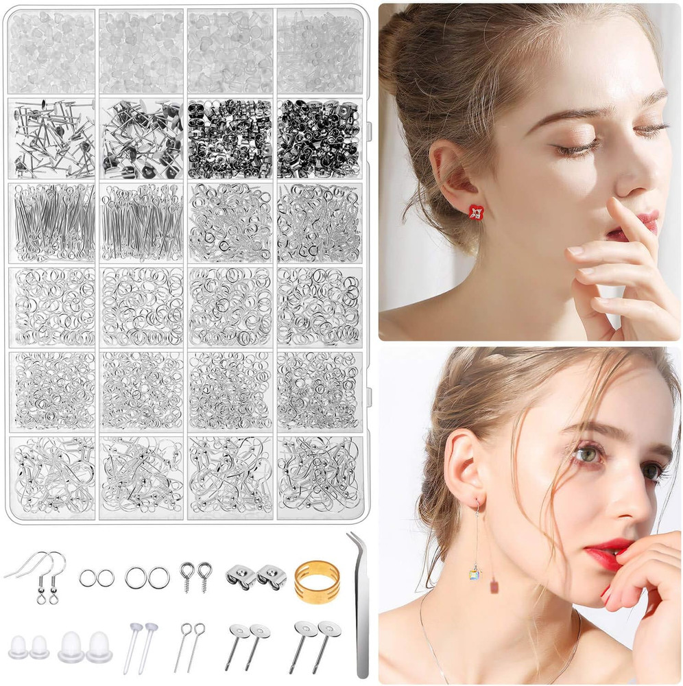 Thrilez 3080Pcs Earring Supplies Kit - Includes Hooks, Backs, Rings, Pins, Posts