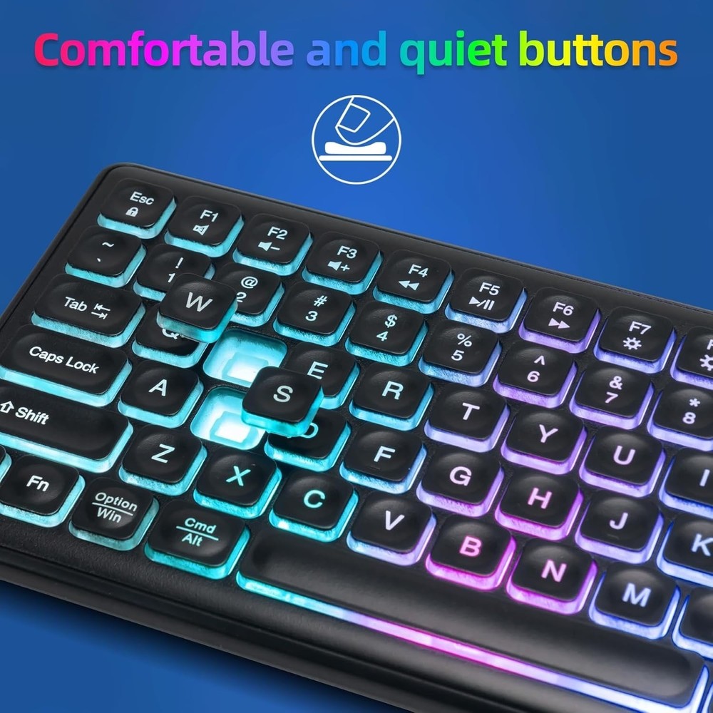Wireless Keyboard and Mouse Combo Backlit - Compact Quiet Keyboard with RGB M...