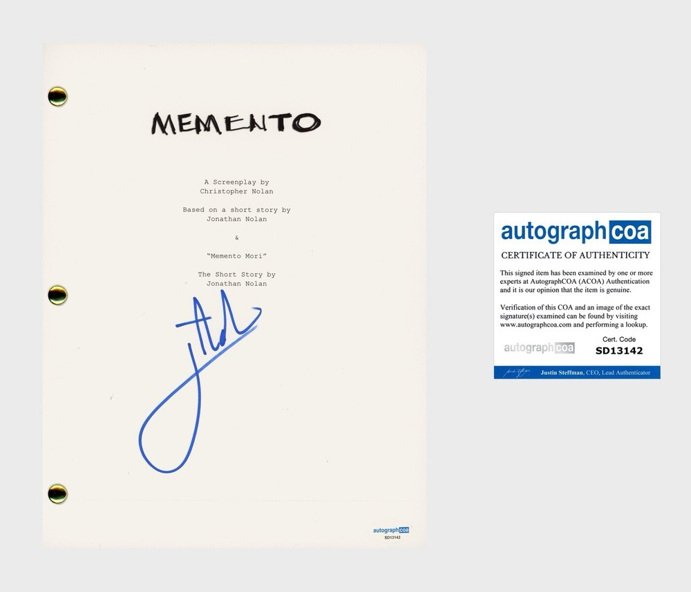 Jonathan Nolan ‘Memento’ Writer Signed Full Movie Script ACOA