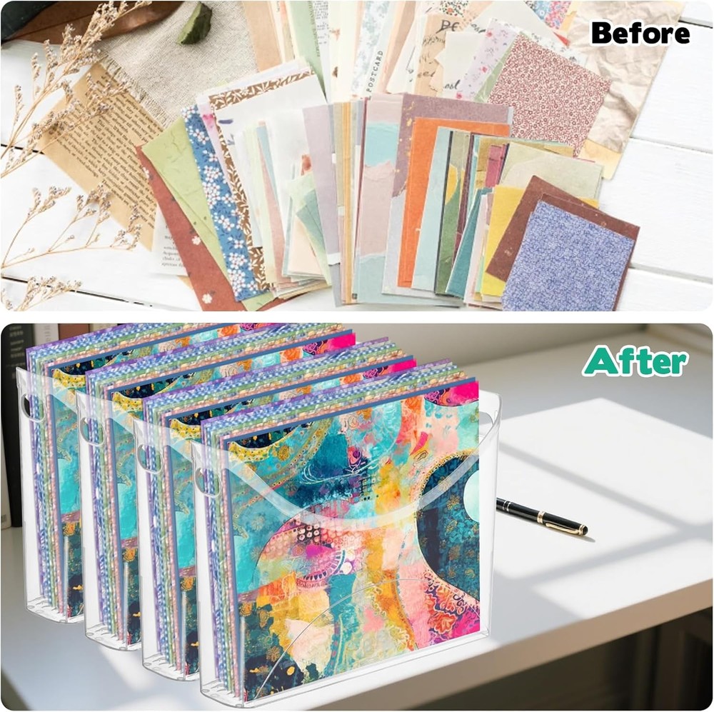 Rainmae 4 Pack Scrapbook Paper Storage Organizer with Handle Plastic Scrapbook S