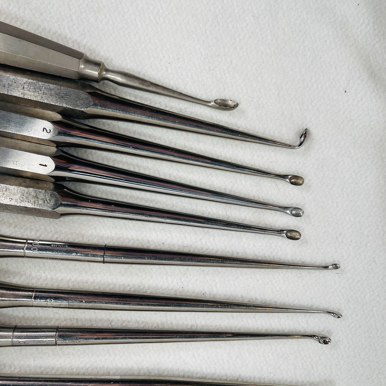 Antique Vtg Surgical Spinal/ Bone Curettes Set 10 W/ Varying Tip Sizes