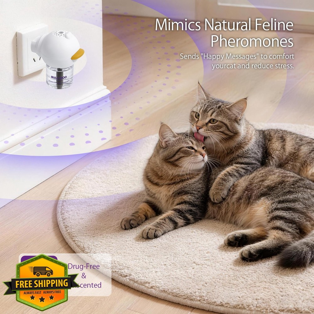 BULUMIOO Cat Calming Diffuser Kit 30-Day Unscented Pheromone