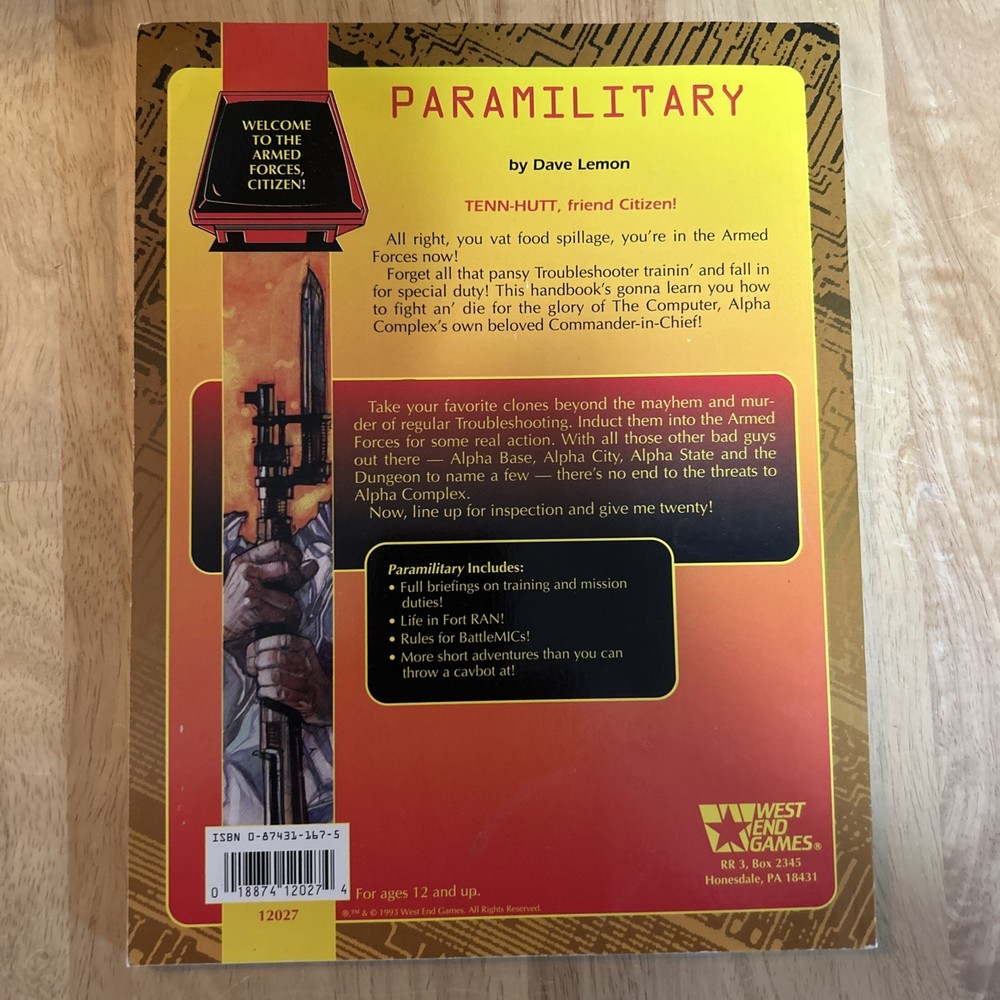 Paranoia: Paramilitary SC RPG Supplement - 1993 - West End Games
