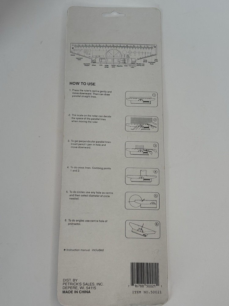 Vintage Parallel Rolling Ruler Universal Angle Rule Balancing Scale Drawing 12”