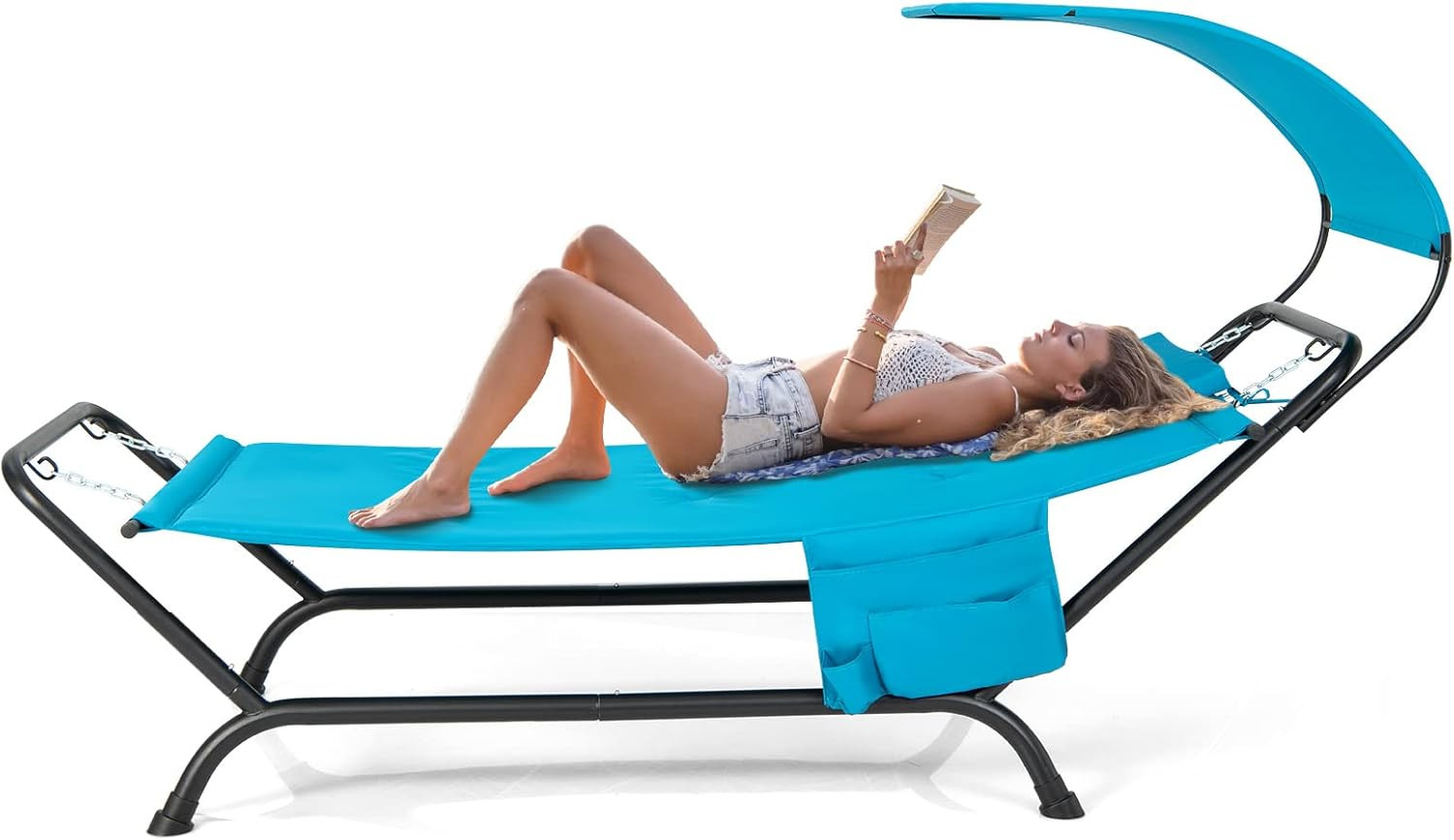 Hammock with Stand Included Heavy Duty Outdoor Adjustable Canopy Rustproof Metal