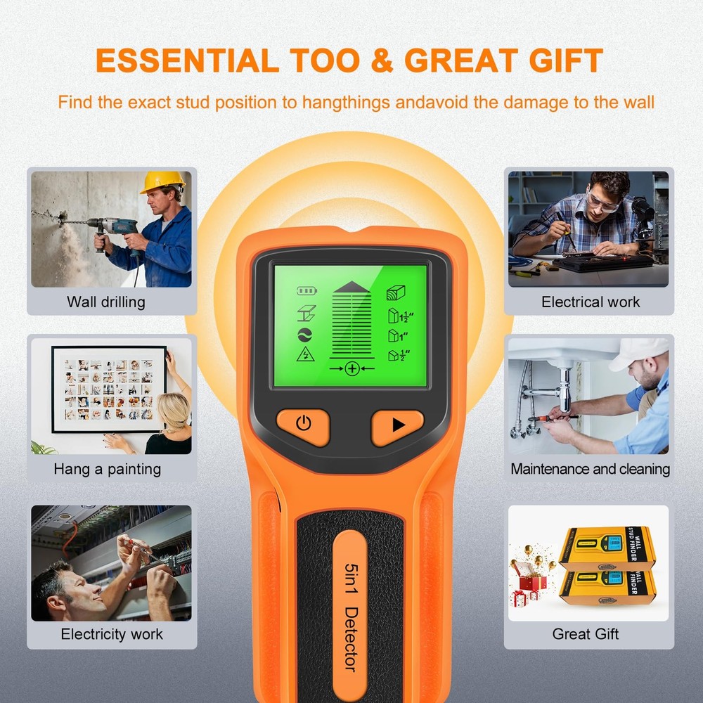 Stud Finder Wall Scanner- 5 in 1 Multifunctional Wall Detector Scanner with H...