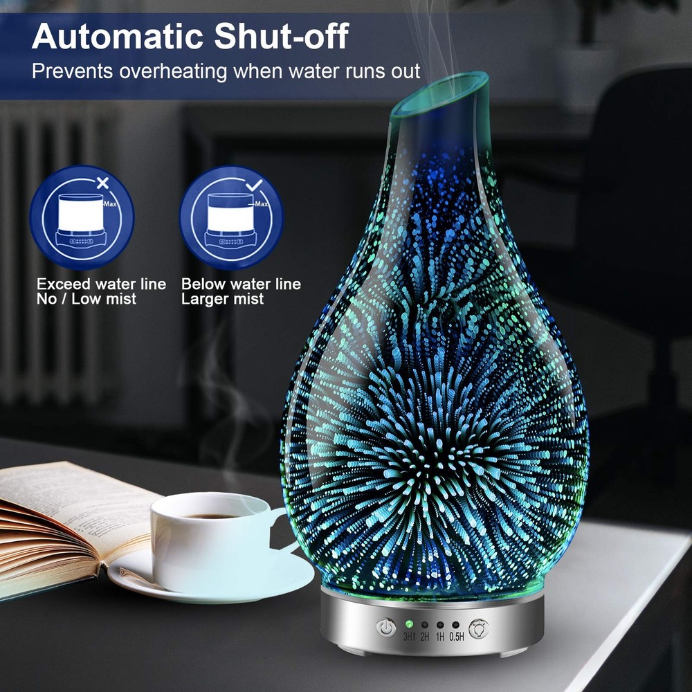 MAXWINER Essential Oil Diffusers Ultrasonic 3D Glass Aromatherapy 3d Firework