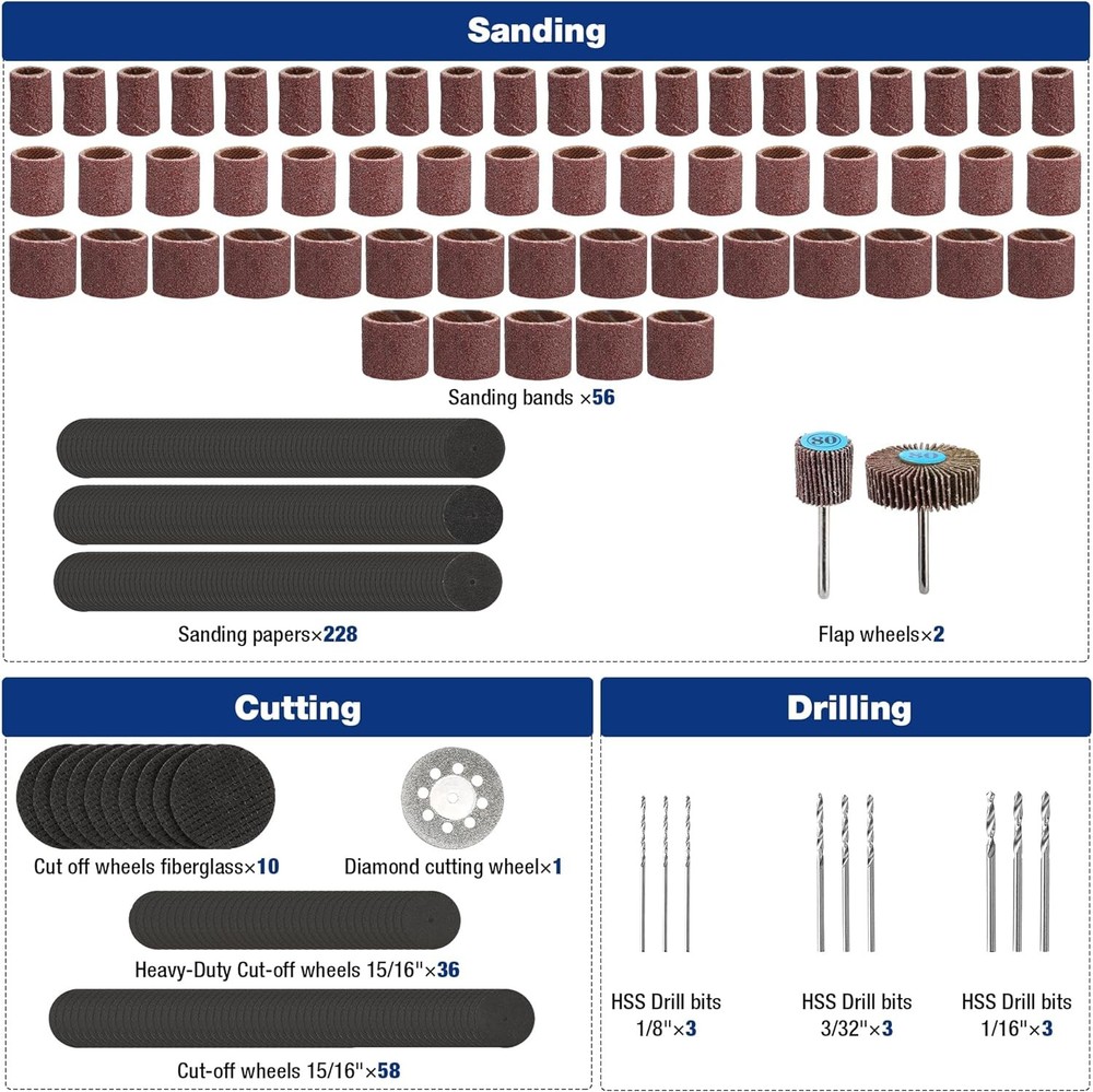 476PCS Rotary Tool Accessories Kit Bits Cutting Sanding Grinding