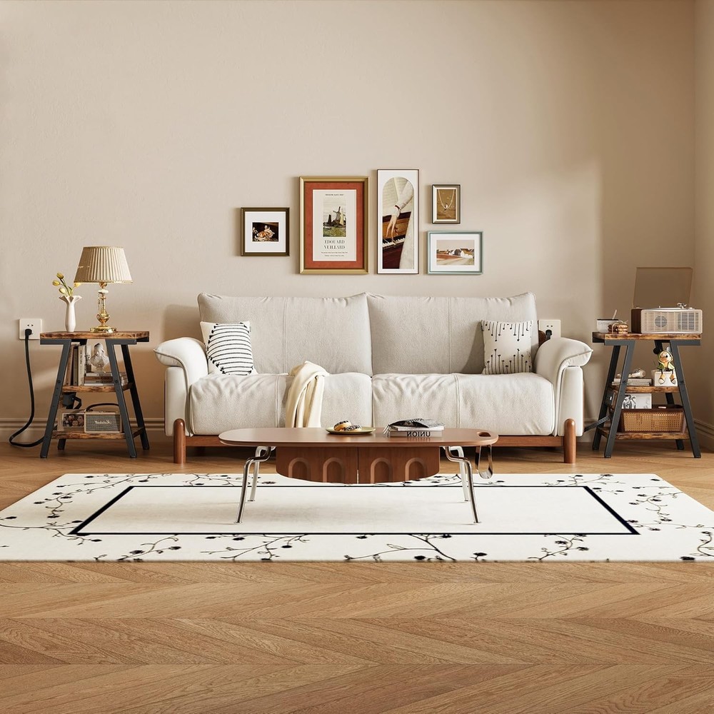 End Table with Charging Station, Small Side Tables Lucky 7 Rustic Brown