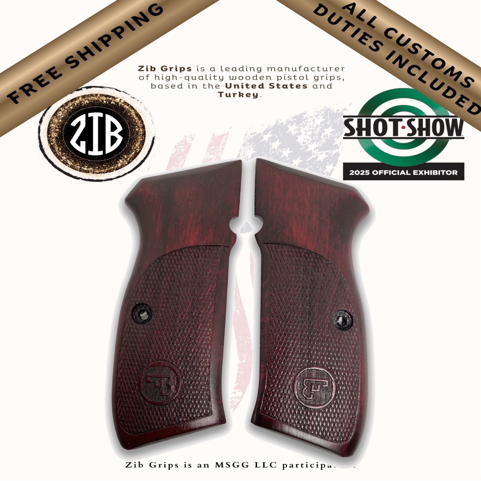 ZIB GRIPS CZ-75, CZ85, 75B, SP-01, Full Size, 85B, Shadow 1 Mamba Burgundy Color