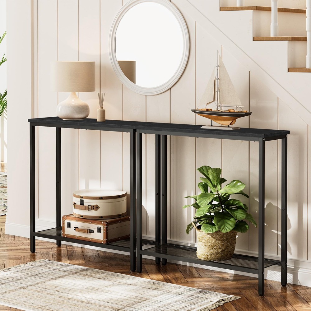 29.5" Narrow Console Table, Small Entryway Table with Shelf, 2 Tier Thin Sofa...