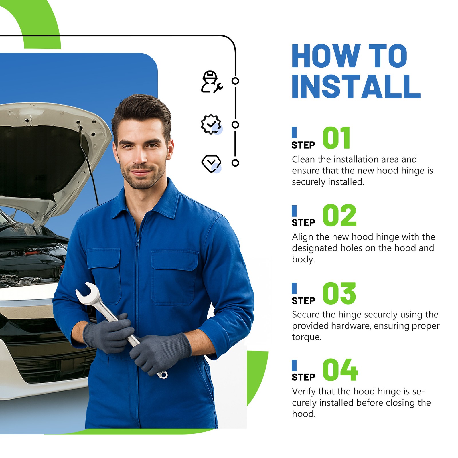 Pair Hood Hinges Driver & Passenger Side Left Right For 2018-2022 Honda Accord