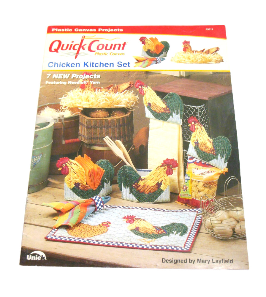 Plastic Canvas Chicken Rooster Hen Kitchen Set PATTERN Quick Count Mary Layfield