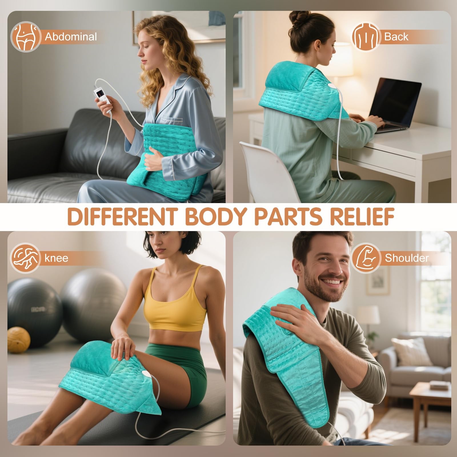 Heating Pad Back Pain Relief Electric Heating Pad for Period Cramps Lower Bac...