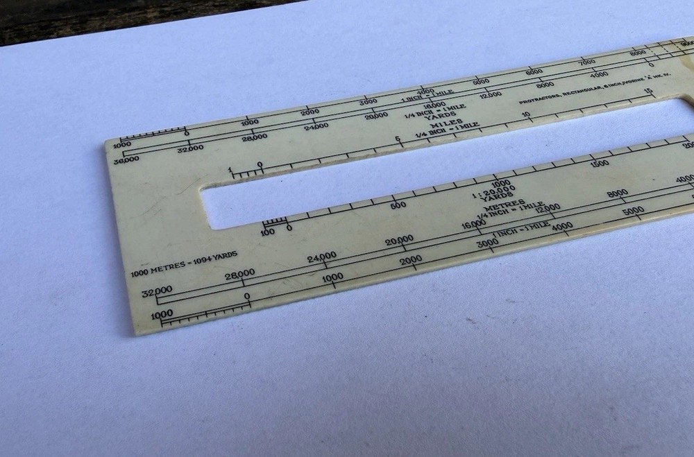 Vintage Original WW2 Ivorine 6" Rectangular Protractor Mk IV Map Measuring Tool