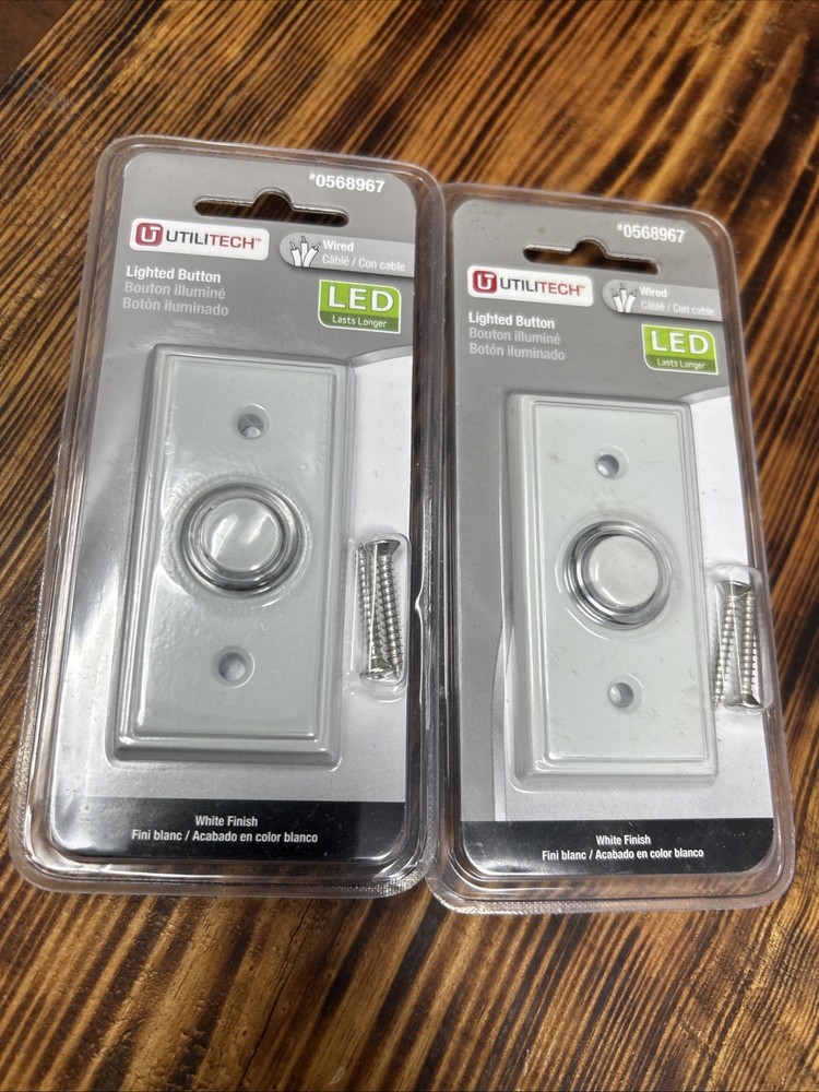 2 Doorbell Button LED Halo Lighted Insert Recess Mount Rectangular Nickel Wired