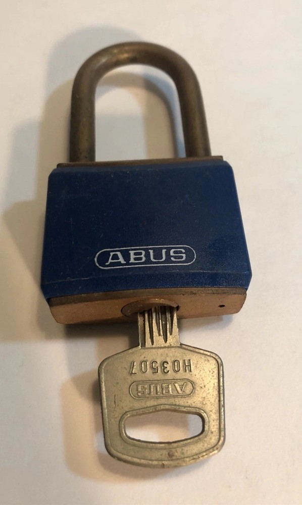 Abus Padlock Blue Covered Housing Standard Shackle, Rectangular Brass 1 Key
